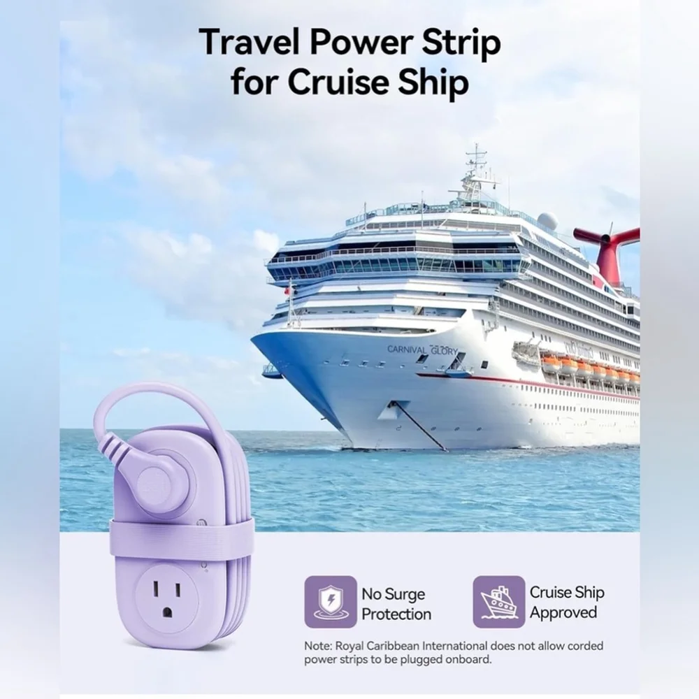 NEW 7-in-1 Power Strip Blue USB-C Travel Flat Plug Cruise Approved NIB - Picture 7 of 7